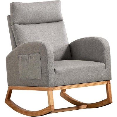 homfan Rocking Chair Nursery with Headrest, Linen Upholstered Glider Rocking Chair, Modern Accent Armchair for Living Room, Bedroom