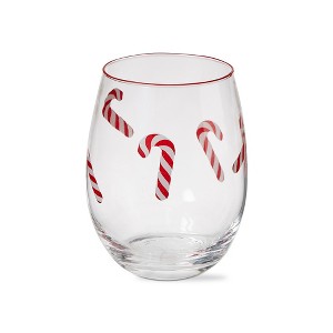 tagltd 20 oz. Candy Cane Holiday Christmas Clear Glass Stemless Glass Dishwasher Safe Beverage Glassware  Dinner Party Wedding Resturant - 1 of 2