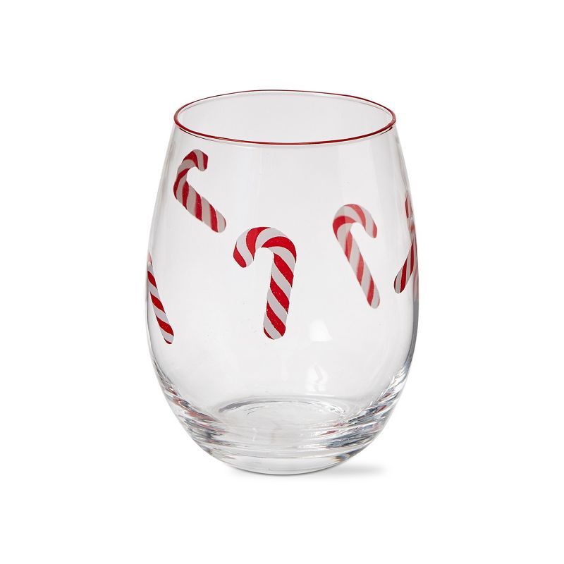 tagltd 20 oz. Candy Cane Holiday Christmas Clear Glass Stemless Glass Dishwasher Safe Beverage Glassware  Dinner Party Wedding Resturant, 1 of 3