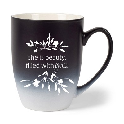 Elanze Designs She Is Beauty Filled With Grace Two Toned Ombre Matte Black and White 12 ounce Ceramic Stoneware Coffee Cup Mug