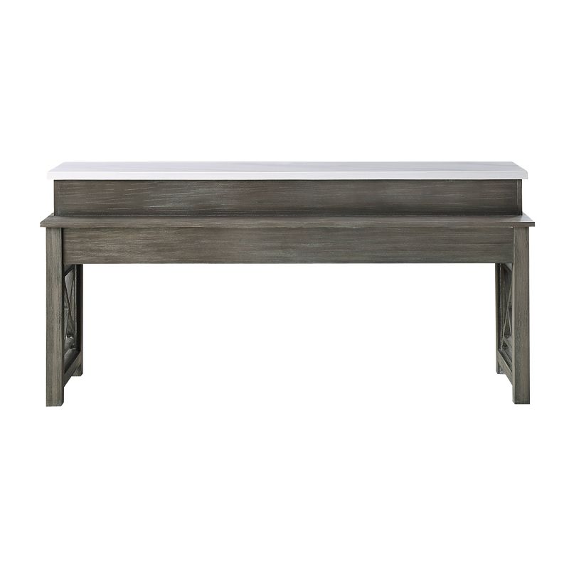 76&#34;Wandella Marble Top Dining Table Beige Fabric/Weathered Gray Finish - Acme Furniture, 4 of 8