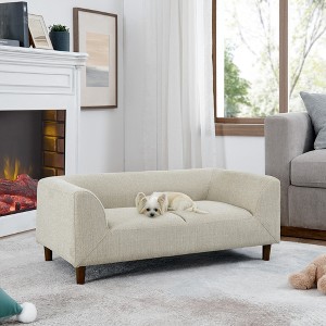 Akoasm Comfortable Rectangular Pet Sofa With Backrest & Armrests And Soft Cushion For Small & Medium Dogs-Beige - 1 of 4