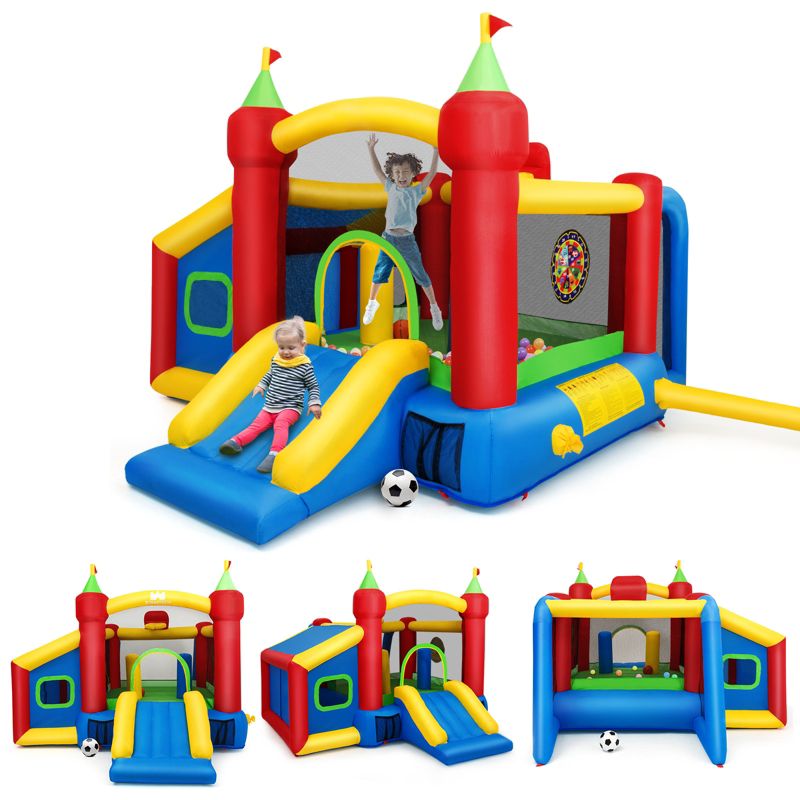 Costway Inflatable Bounce House, 7-in-1 Jump and Slide Bouncer w/ Basketball Rim, Football & Ocean Ball Playing Area, Dart Target(Without Blower), 4 of 10