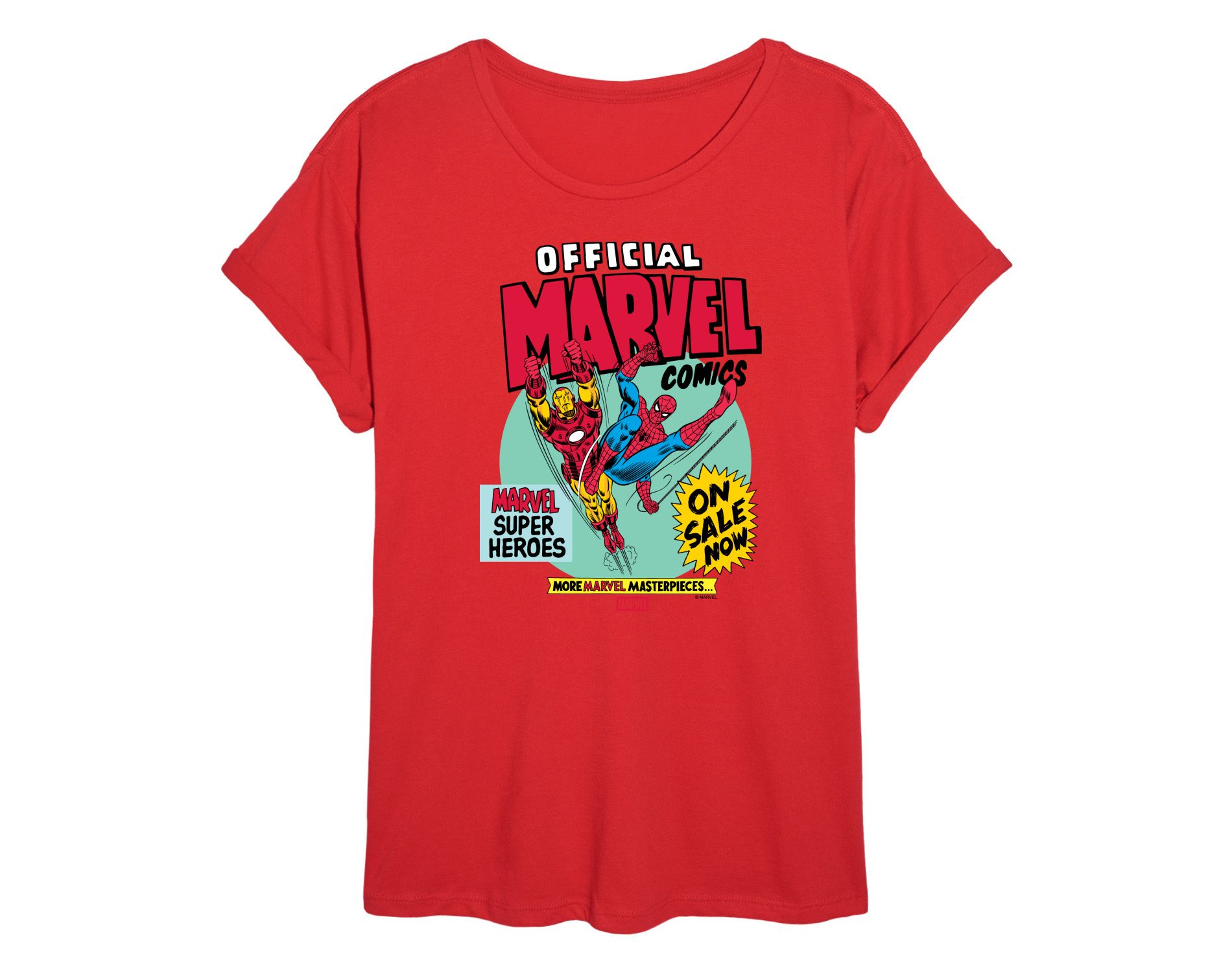 Women's Marvel Heroes Spider-Man Iron Man Oversized Graphic T-Shirt - Red - 2 X-Large