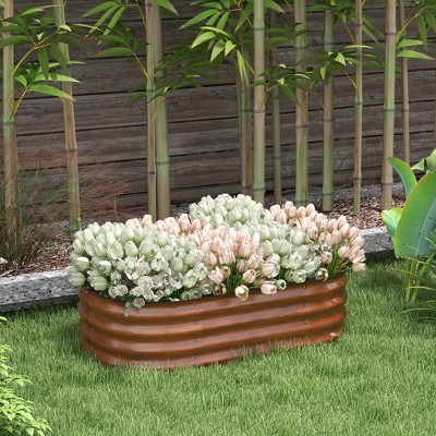 Brown Galvanized Steel Raised Garden Bed Planter Box with Safety Edging