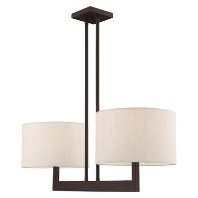 Hayworth Bronze 2-Light Linear Drum Chandelier with Oatmeal Shade
