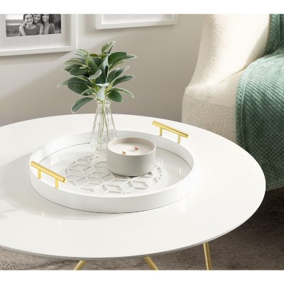 White and Gold Round Glass Decorative Tray