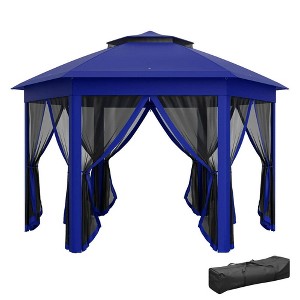 Resenkos Patio Garden Pergola, Pergola Canopy,13' x 13' Pop Up Gazebo Hexagonal Canopy Shelter with 6 Zippered Mesh Netting Blue - 1 of 4