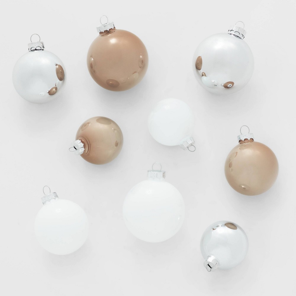 42ct Round Glass Christmas Tree Ornament Set Iced White/Silver/Gold - Wondershop™: Handcrafted, Indoor Decoration, No Battery Required