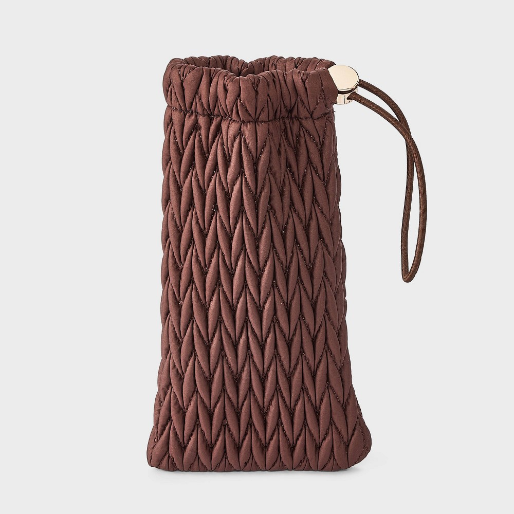 Women's Chevron Quilted Drawstring Sunglasses Pouch - A New Day™ Brown