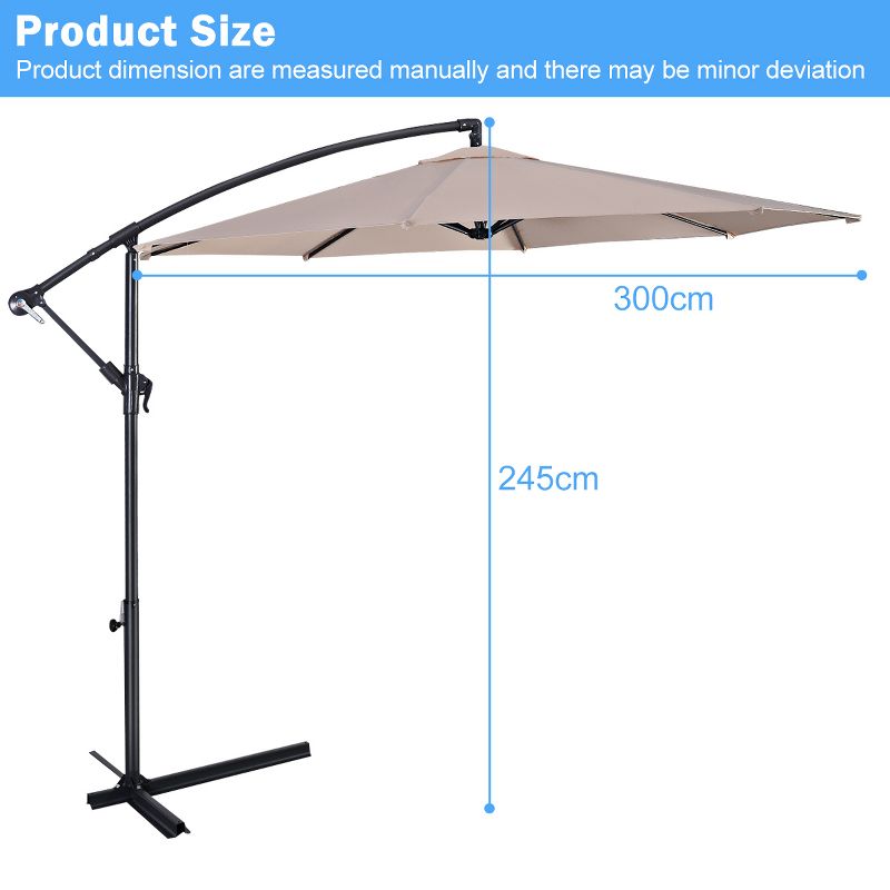 Costway 10' Hanging Umbrella Patio Sun Shade Offset Outdoor Market W/t Cross Base Beige, 3 of 11