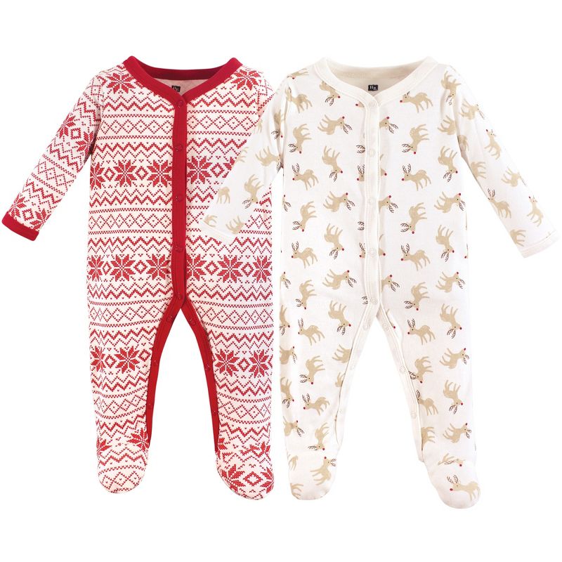 Hudson Baby Baby Cotton Snap Sleep and Play 2pk, Reindeer, 1 of 3
