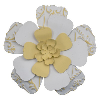 7.75 x 7.5 inch White and Yellow Metal Layered Flower Wall Décor - Foreside Home & Garden