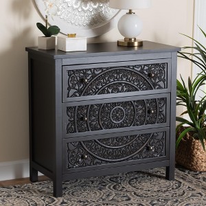 Baxton Studio Yelena Classic and Traditional Black Finished Wood 3-Drawer Storage Cabinet - 1 of 4