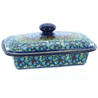 Blue Rose Polish Pottery Mardi Gras Butter Dish