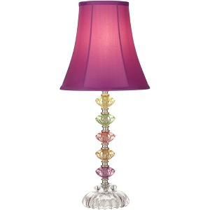 360 Lighting Bohemian Country Cottage Accent Table Lamp 21" High Orchid Stacked Glass Off White Bell Shade for Bedroom Living Room Bedside Nightstand - 1 of 4