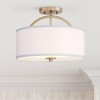 Possini Euro Design Halsted Modern Ceiling Light Semi Flush Mount Fixture 15" Wide Warm Brass 2-Light Oatmeal Linen Drum for Bedroom Living Room House - 2 of 4
