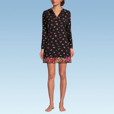 Lands' End Women's Cotton Jersey Long Sleeve Hooded Swim Cover-up Dress