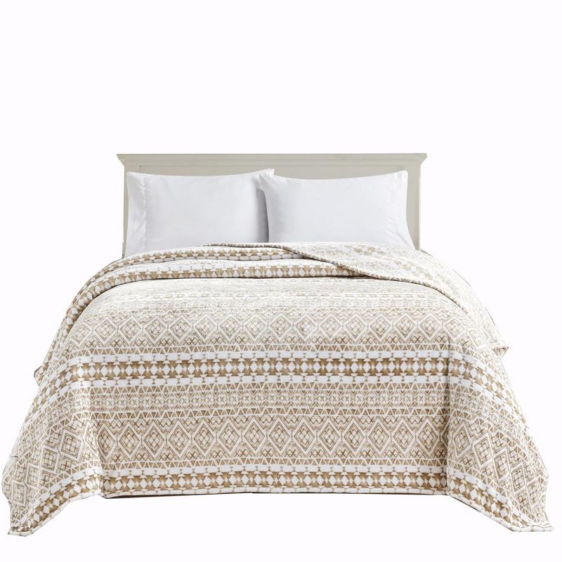 Plazatex Tala Printed Luxurious Ultra Soft Lightweight Bed Blanket Beige, 1 of 5