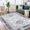 Vintage Floral Distressed Printed Area Rug Machine Washable Non Slip Stain Resistant Bodered Low Pile Ultra Thin Pet Friendly Carpet - 2 of 4