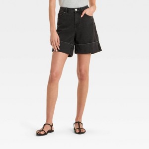 Women's Mid-Rise Wide Cuff Baggy Denim Shorts - Future Collective - 1 of 3