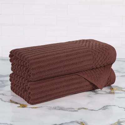 Java Brown Ribbed Cotton Heavyweight Bath Towel Set of 2