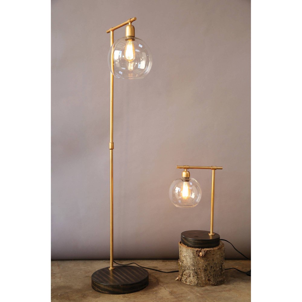 Metal and Wood Floor Lamp with Glass Globe Shade Gold - Storied Home