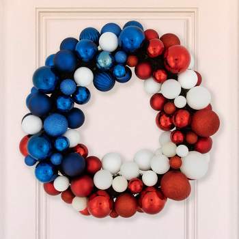 Northlight Glittered Patriotic Ornament Wreath - 22" - Red, White and Blue