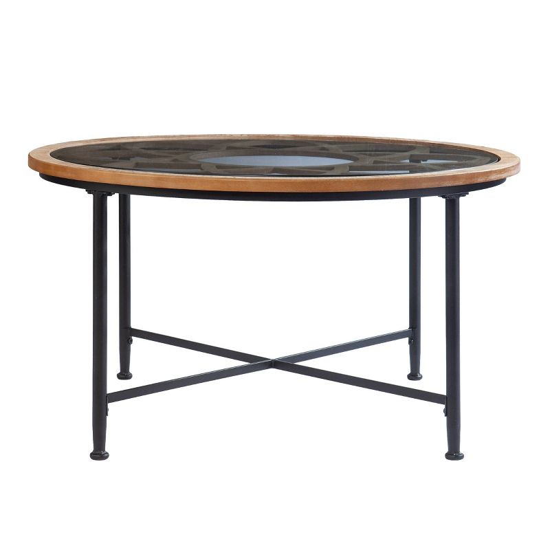 Shabra Glass Top Cocktail Table Black/Natural - Aiden Lane, 1 of 7
