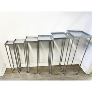 Essential Decor & Beyond 6-Piece Silver Finish Metal Planter Set, Modern Minimalist Plant Stands for Indoor and Outdoor Use - 1 of 4