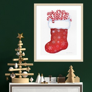 Amanti Art 21"x25" Candy Cane Stocking by Kathleen Parr Mckenna Wood Framed Wall Art Print - 1 of 4