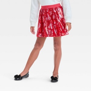 Girls' Valentine's Day Sequin Heart Skirt - Cat & Jack™ Red - 1 of 3