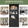 Tall Bookcase with Sliding Doors LED Lighting and Drawer with Solid Wood Frame for Living Room 83in -3irtyhousy - 3 of 4