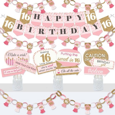 Pink Sweet 13th Backdrop Happy Birthday Party Girls Photo Background Banner