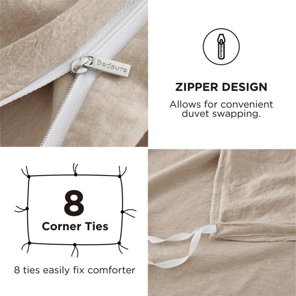 Funda nórdica de algodón lavado 100% Bedsure para cama queen, juego de cama minimalista tipo lino, funda de edredón lisa y suave para todas las estaciones 7