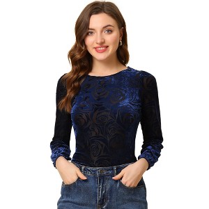 Allegra K Women's Polka Dots Burn-Out Long Sleeve Velvet Top - 1 of 4