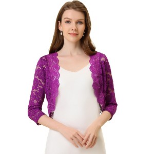 INSPIRE CHIC Women's Elegant 3/4 Sleeve Sheer Floral Lace Open Front Crop Shrug - 1 of 4