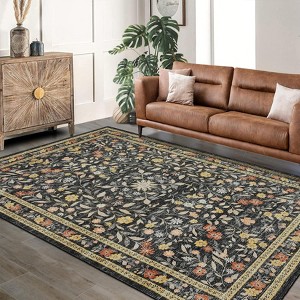 Floral Area Rugs for Living Room Modern Boho Rugs Kids Room Print Carpet Low Pile Washable Area Rug Nursery Farmhouse Decor - 1 of 4