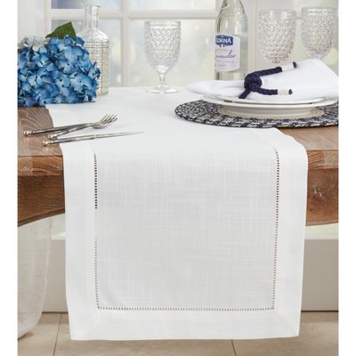 Ivory Hemstitched Polyester Table Runner, 16" x 90"