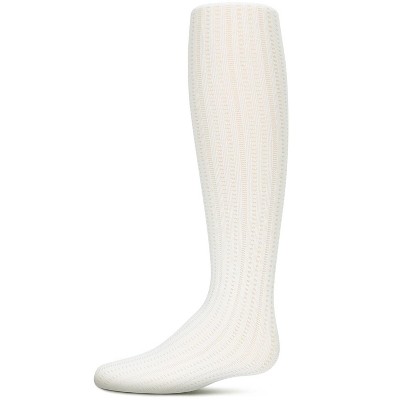 Memoi Girls' Railroad Flip Stitch Semi Opaque Nylon Tights Winter White 2-4