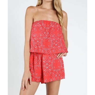 Women's Bandana Strapless Romper - Honey Punch