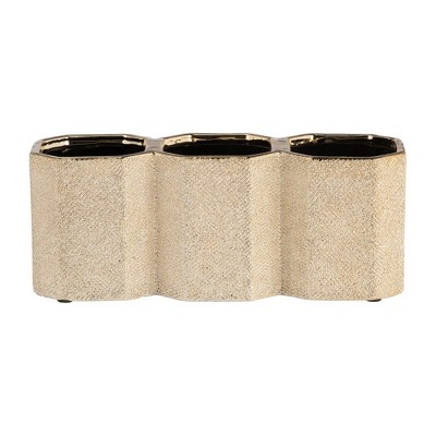 Sagebrook Home 10" Ceramic 3-cup Pen and Pencil Holder for Stylish Desktop Storage at Your Home or Office