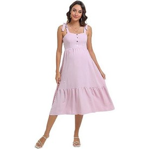 Clearlove Women's Smocked Sleeveless Summer Casual Boho Maxi Ruffle Maternity Dress for Photoshoot and Baby Shower - 1 of 4