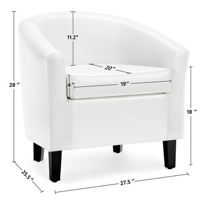 White Faux Leather Barrel Accent Chair with Manufactured Wood Frame