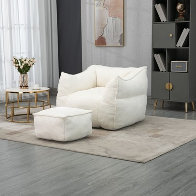 CAVINAS Single Lazy Sofa Bean Bag Chair Comfort Lounger High Back Couch with Footstool for Bedroom