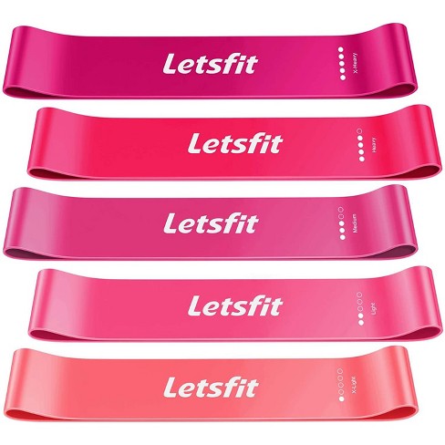 Letsfit Set of 5 Resistance Loop Exercise Bands With BONUS Carry Bag JSD02 5P Pink