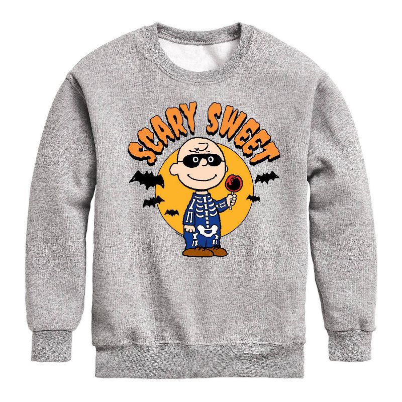 Boys' Peanuts Scary Sweet Fleece Pullover Sweatshirt - Light Gray, 1 of 2