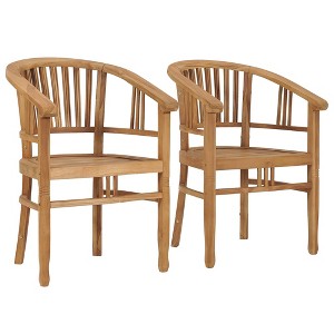 vidaXL Patio Chairs Set of 2 - Solid Teak Wood - Weather Resistant Outdoor Chairs with Backrest and Armrest - Fine Sanded Finish - Easy to Assemble - 1 of 4