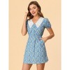 Allegra K Women's Casual Floral Embroidered Contrast Collar Elastic Waist Button-Down Mini Dress - 2 of 4