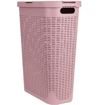 Mind Reader 40 Liter Slim Laundry Basket, Hamper with Cutout Handles, Washing Bin, Dirty Clothes Storage, Bathroom, Bedroom, Closet, Pink